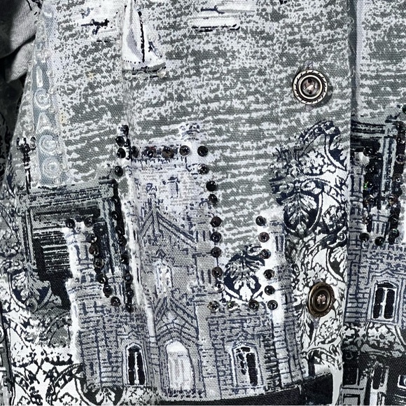 VTG RAAKHEE Sequin Black White City Skyline Button Up Top Women's Size 1X - Picture 13 of 16